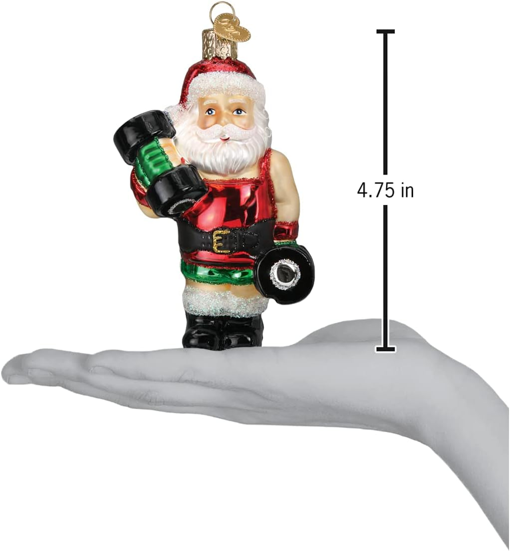 Bodybuilder Santa Glass Blown Ornament for Christmas Tree, Handcrafted Holiday Decoration, Santa Collection